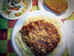 Spaghetti w/beef sauce, Texas Toast and Side Salad