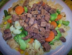 Carne Guisada w/Rice and Steamed Vegetables