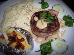 Beef Medallion w/Baked Potato and Pasta in a Creamy Sauce