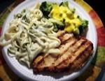 Grilled Chicken Breast w/Fettucine Alfredo and Broccoli with Cheese Sauce